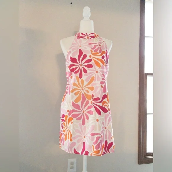 NEW Anthropologie Hutch Jones Halter Mini Dress Floral Orange Retro 70s Pink - Picture 10 of 10